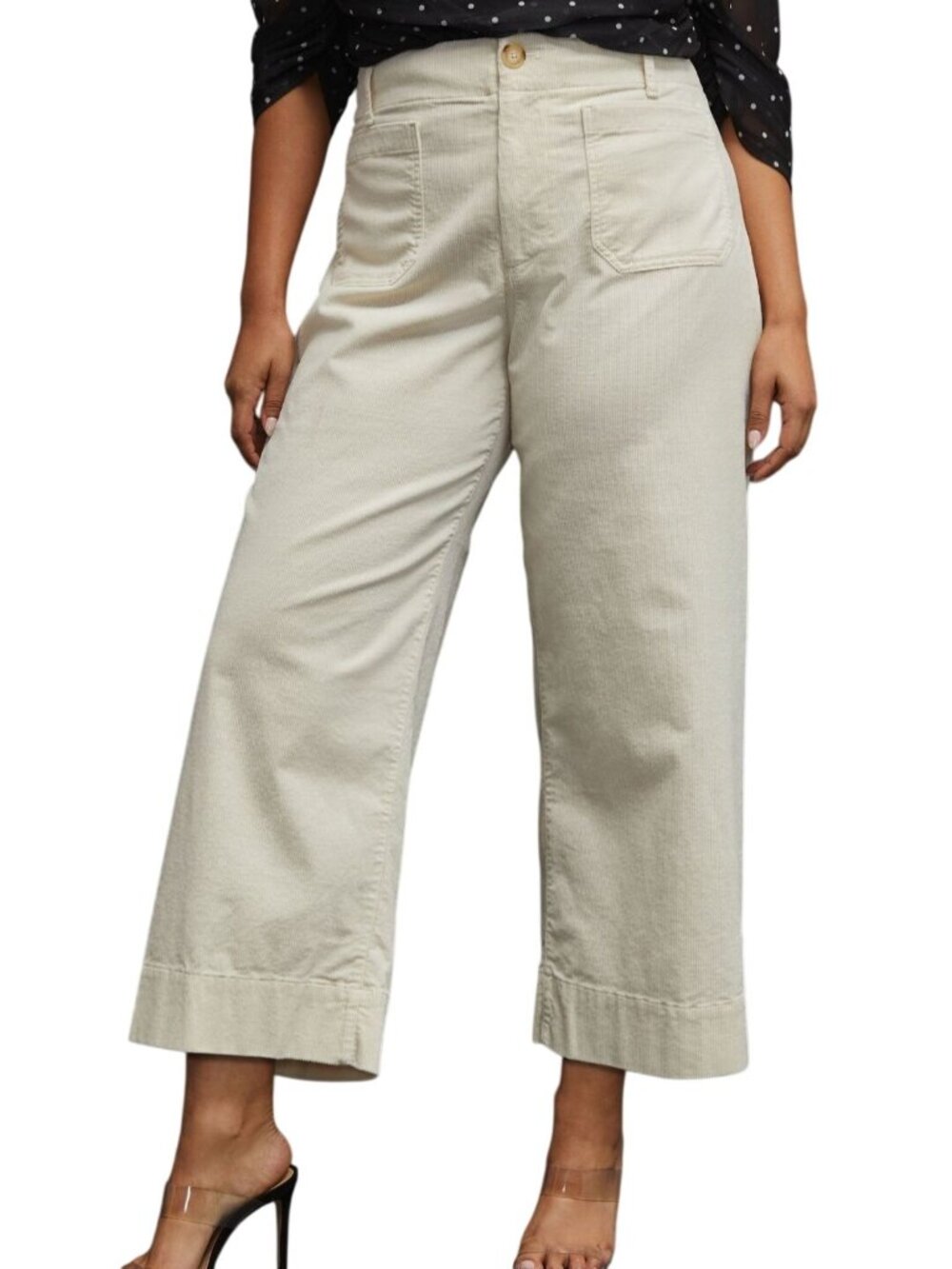 Anthropologie Maeve Colette Wide Leg Ivory Linen Blend Neutral Pants Size 31